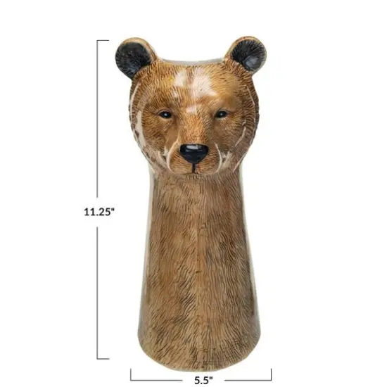 Hello Honey&reg; 11.5" Brown Hand-Painted Decorative Stoneware Bear Vase {6}