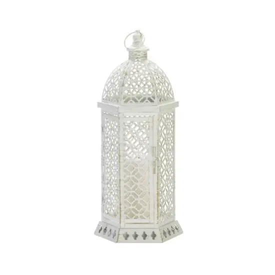 20" White Cutwork Hexagon Lantern {3}