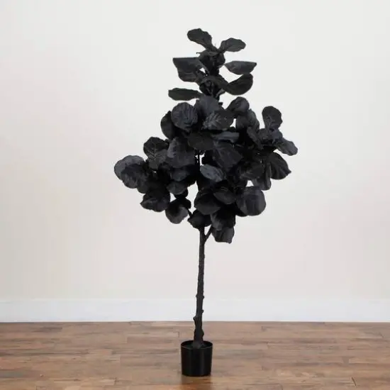 6ft. Artificial Halloween Black Fiddle Leaf Tree {6}