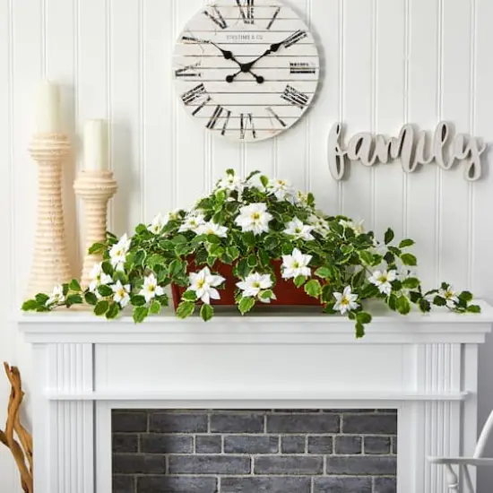 51&rdquo; White Poinsettia & Variegated Holly Artificial Plant in Decorative Planter {4}