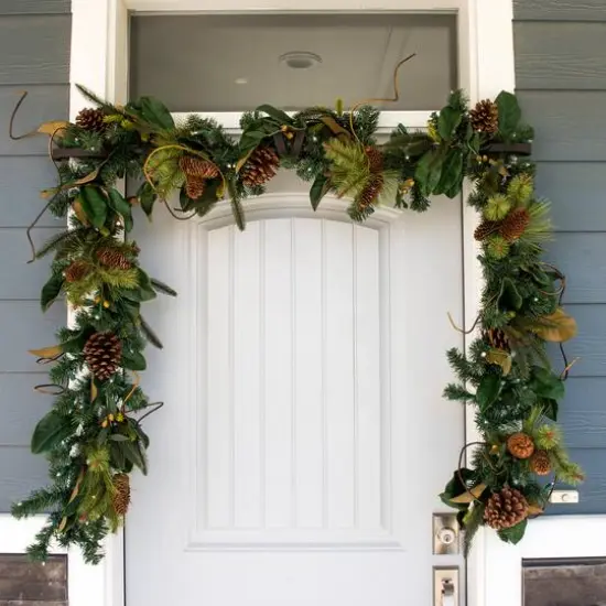 Village Lighting 9ft. Pre-Lit LED Magnolia Leaf Garland {6}