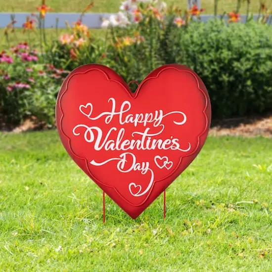 Glitzhome&reg; 24" Metal Happy Valentine's Day Heart Yard Stake {3}