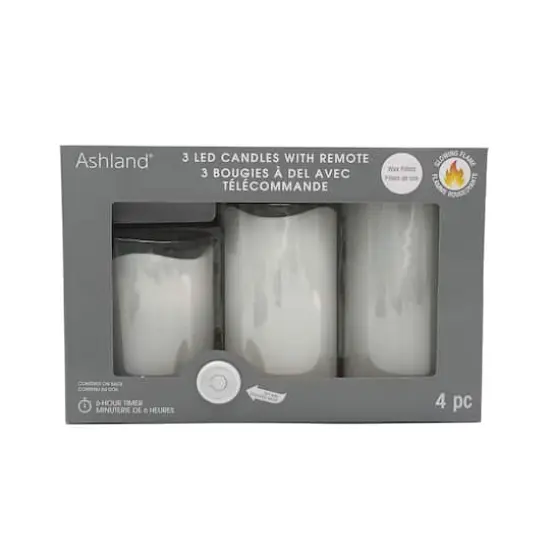 White Glowing Flame LED Wax Pillar Candle Set with Remote by Ashland&reg; {4}