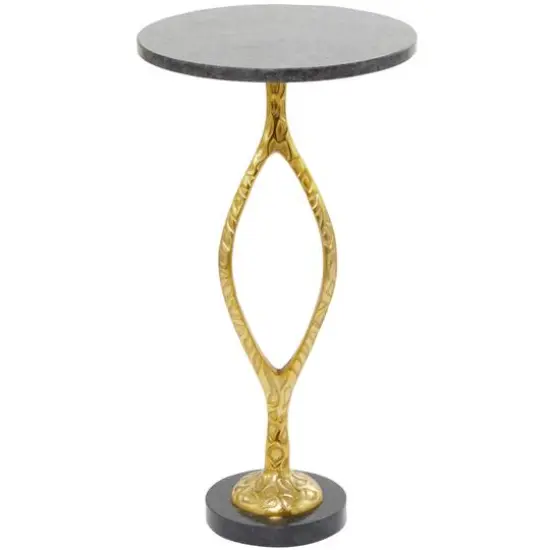Gold Aluminum Pedestal Base Accent Table with Black Marble Top 13" x 13" x 25" {5}