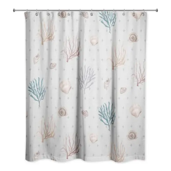 Multi Shell Coral Shower Curtain Coral/Blue/Blue {3}