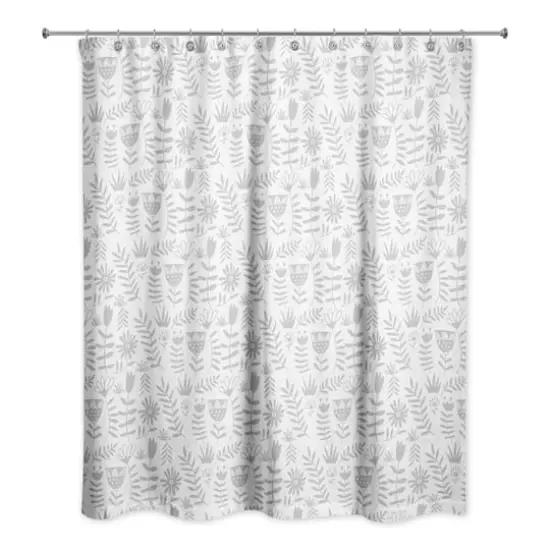 Mod Gray Florals 71" x 74" Shower Curtain {1}