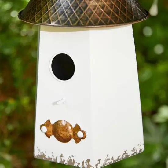 Glitzhome&reg; 24" White Washed Metal Bell Roof Birdhouse {8}