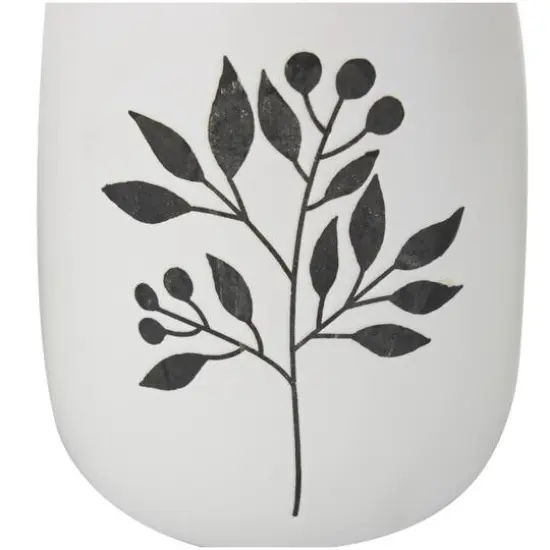 White Ceramic Vase with Black Leaf & Berry Prints Set {4}
