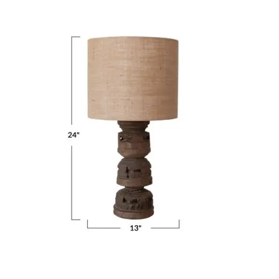 Hello Honey&reg; 24" Natural & Gold Colored Reclaimed Wood Table Lamp with Jute Shade {4}