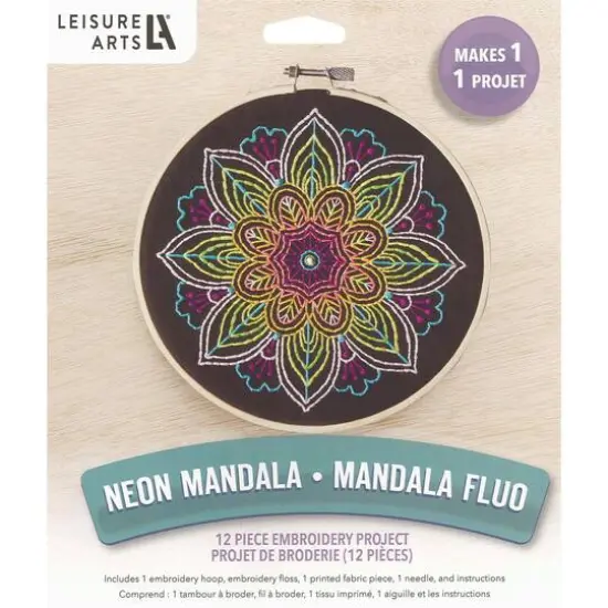 Leisure Arts&reg; 6" Neon Mandala Embroidery Kit {1}