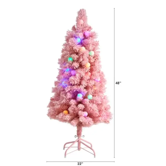 4ft. Pre-Lit Frosted Pink Cashmere Artificial Christmas Tree, Multicolor LED Lights {9}
