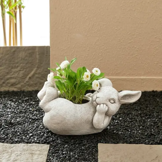 Glitzhome&reg; 14.25" Rabbit Statue Planter {4}