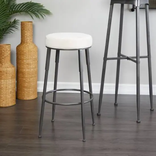 30" Gray Metal Industrial Counter Stool {8}