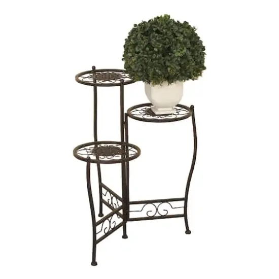 24" Brown Metal Tiered Traditional Plant Stand {1}