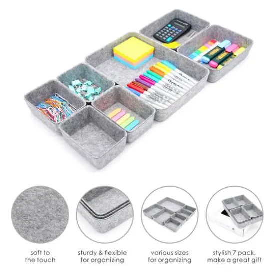 Welaxy Felt 7 Piece Drawer Organizer Tray Set Gray {4}