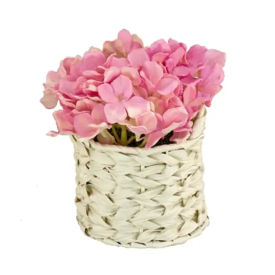 10" Hydrangea Bouquet in Natural Basket Mixed Mauve {1}