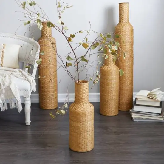 Brown Bamboo Tall Woven Floor Vase {8}