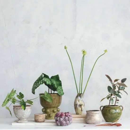 Hello Honey&reg; 8" Round Distressed Terra Cotta Footed Planter {5}