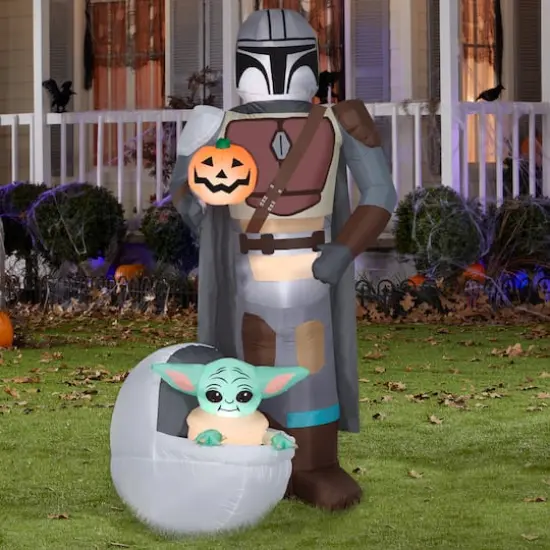 6.5ft. Airblown&reg; Inflatable Halloween Star Wars Mandalorian & The Child with Pumpkin {4}