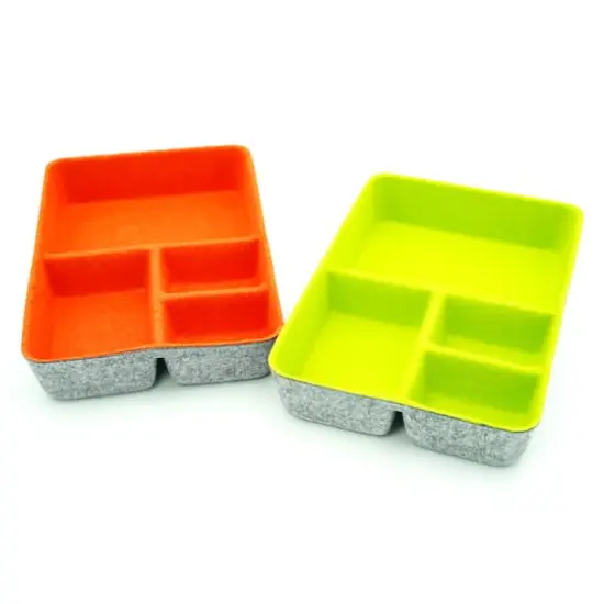 Welaxy 2 Piece Felt 4 Compartment Drawer Organizer Trays Green and Orange {7}