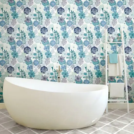 RoomMates Perennial Blooms Peel & Stick Wallpaper Blue {7}
