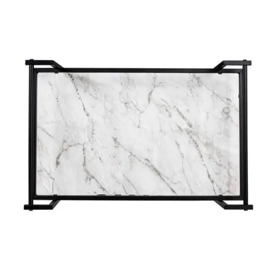 Honey Can Do 2-Tier Black & White Faux Marble Rolling Bar & Serving Cart {10}