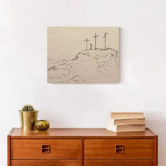 Crosses On Hill Sketch 1 11" x 14" Canvas Wall Art {5}