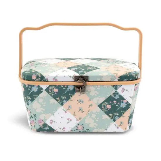 Green Patchwork Dritz Large Oval Sewing Basket {3}