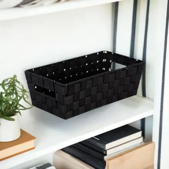 Simplify Medium Black Woven Strap Shelf Tote {5}