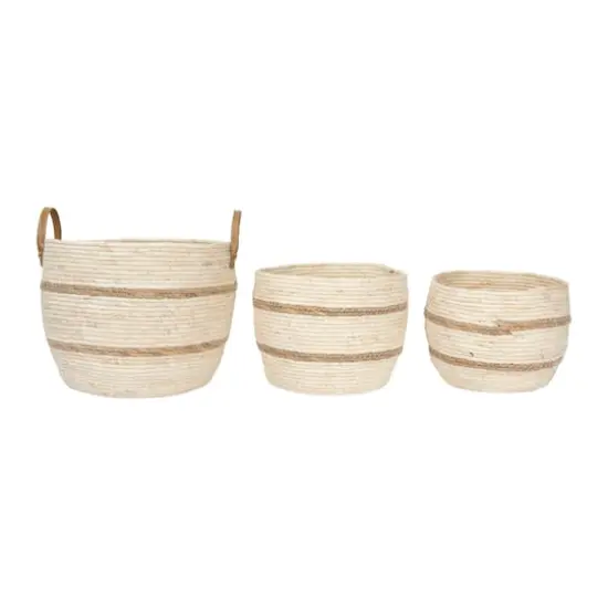 Hello Honey&reg; Beige & Brown Maize Baskets with Leather Handles Set {3}