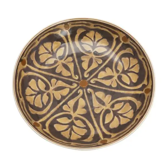 Hello Honey® Brown & Taupe Patterned Hand Painted Stoneware Serving Bowl {4}