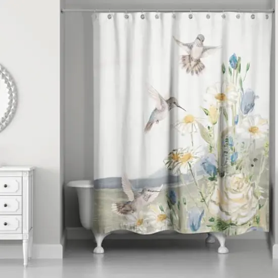 Hummingbirds with Flowers 71" x 74" Shower Curtain {1}