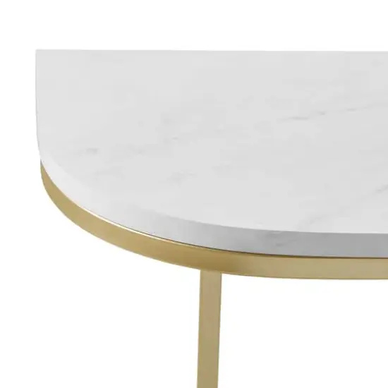 Walker Edison Faux White Marble/Gold Modern Curved Entry Table {7}