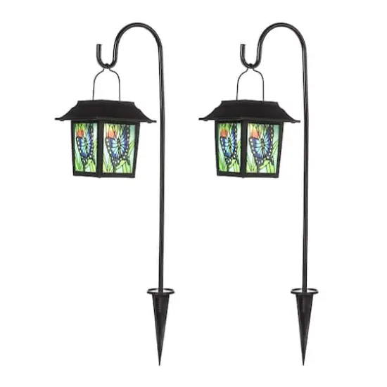 Glitzhome&reg; 30" Solar Powered Butterfly Pattern Garden Lamp with Stakes, 2ct. {1}