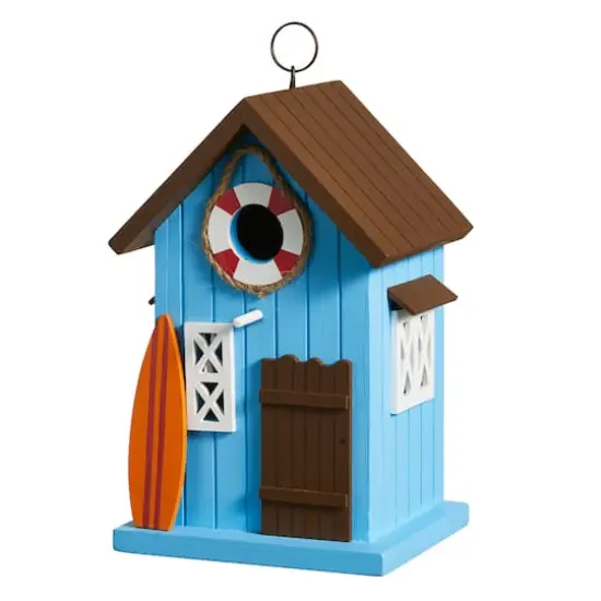 Glitzhome&reg; 10" Modern Blue Wood Beach Hut Birdhouse {1}