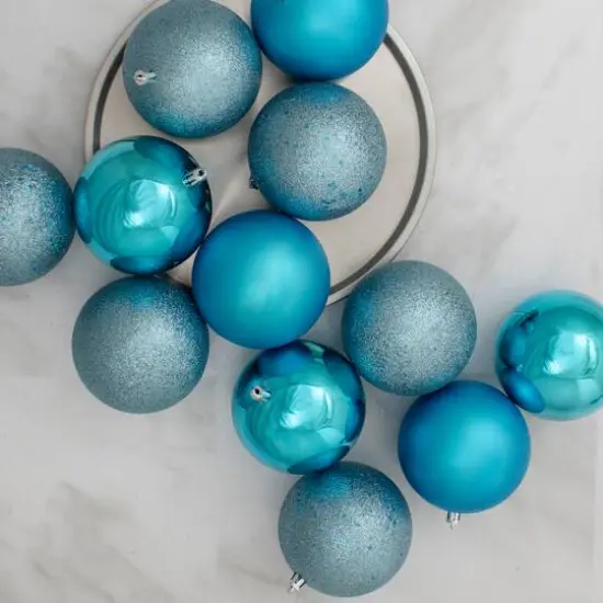 32ct. 3.25" Turquoise Blue Shatterproof 4-Finish Christmas Ball Ornaments {3}