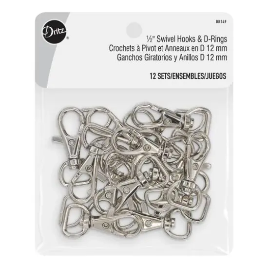 Dritz&reg; Swivel Hooks & D-Rings, 12 Sets Nickel {1}