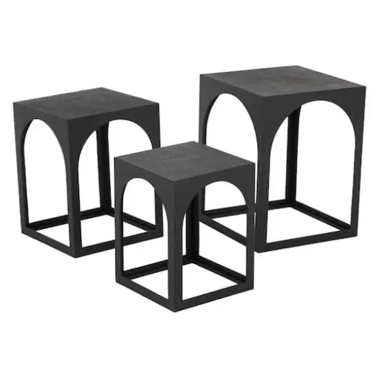 Metal Nested Accent Table with Large Arched Cutouts Set Black {4}