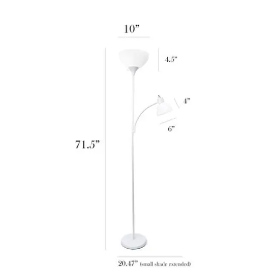 Simple Designs 71.5" Floor Lamp with Reading Light White {4}