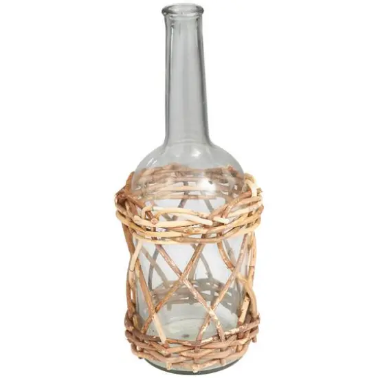 19" Clear Glass Handmade Vase with Brown Rattan Woven Lower Body {1}