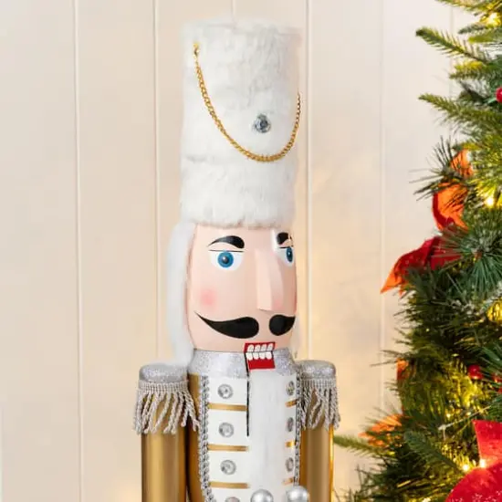 Glitzhome&reg; 35.75"H Wooden Christmas Gold Dressed Soldier Nutcracker {4}