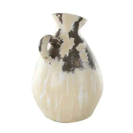 16.5" Cream Ceramic Vase with Curved Handle {3}