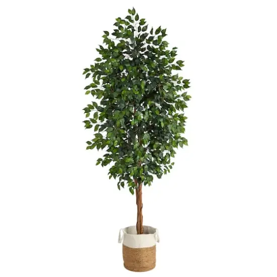 8ft. Ficus Artificial Tree with Handmade Natural Jute and Cotton Planter {1}
