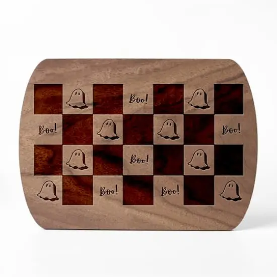 Boo Ghost Check Pattern 8" x 11" Walnut Oval Cutting Board {1}