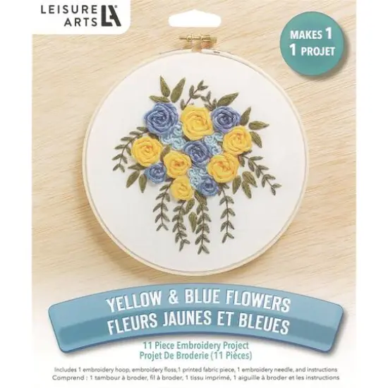 Leisure Arts&reg; 6" Yellow & Blue Flowers Embroidery Kit {1}