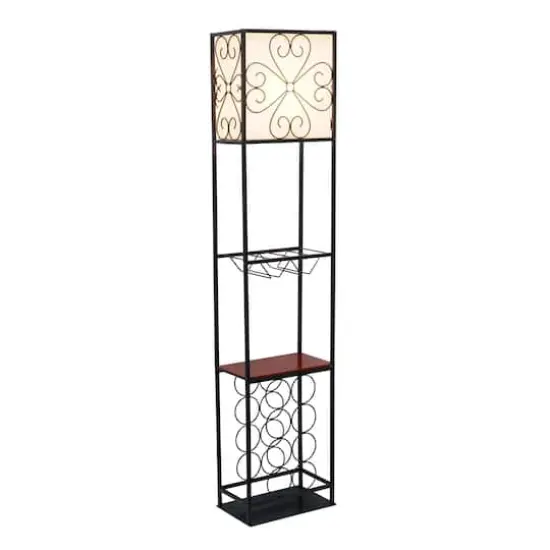 Elegant Designs™ 5ft. Black Organizer Storage Shelf and Wine Rack Floor Lamp {3}