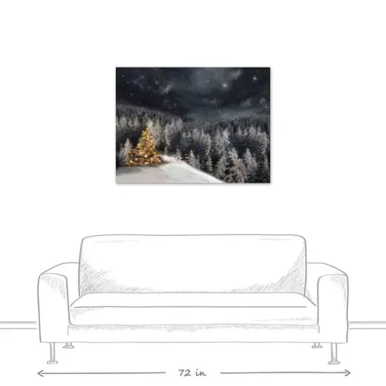 Lit Tree Winter Landscape Canvas Wall Art {6}
