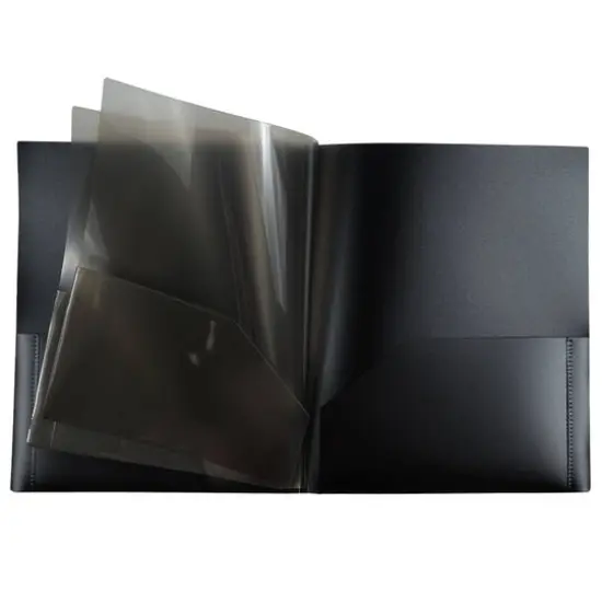 JAM Paper Heavy Duty Plastic 6-Pocket Folder, 2ct. Black {5}