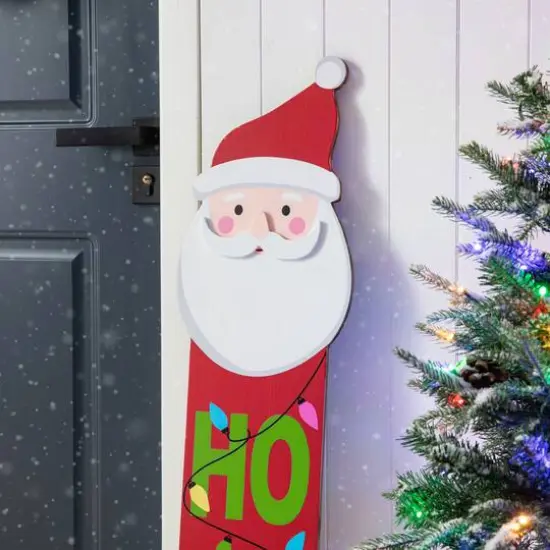Glitzhome&reg; 4.5ft. Wooden Santa Porch Sign with Fabric Dangling Legs {7}