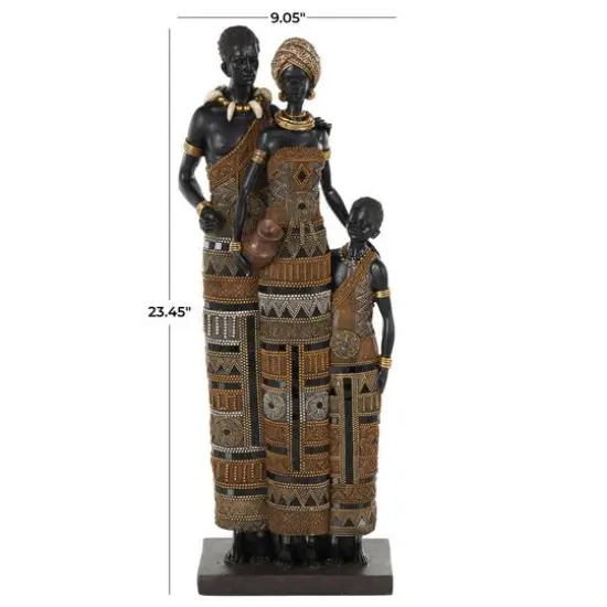 23" Family Tall African Decorative Sculpture with Gold Jewels {8}